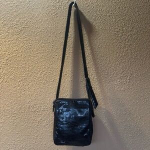 SAS Black Organizer Alligator Patent Leather Handbag Crossbody Purse USA